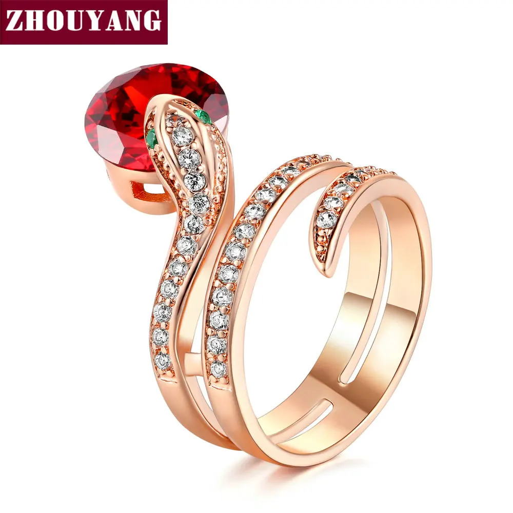 ZHOUYANG Top Quality ZYR150 Snake Show Bead Ring Rose Gold Color Austrian Crystals Full Sizes