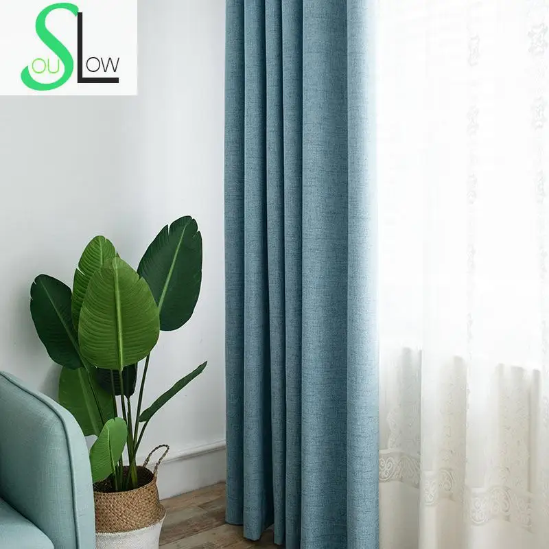 Slow Soul Brown Gray Blue Green imitation Hemp Modern Quality Shade Curtains For Bedroom Cortina Blackout Children Living Room