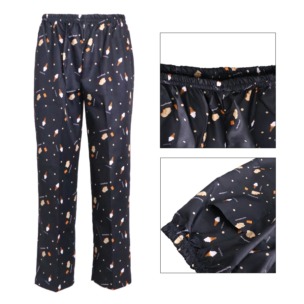 1 Pcs Baggy Chef Pants  Prints Uniform Loose  Pants Adjustable Drawstring Closure Kitchen Work Trousers