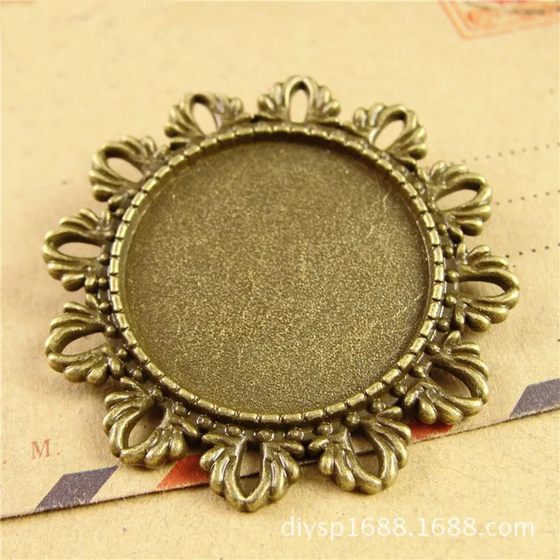 Bộ 5 Hoa Vintage Mặt Dây Chuyền Cabochon Đế Cài Đặt Ốp Viền Khay Trống Phù Hợp 25mm Cabochons Hạt dây LÀM Làm