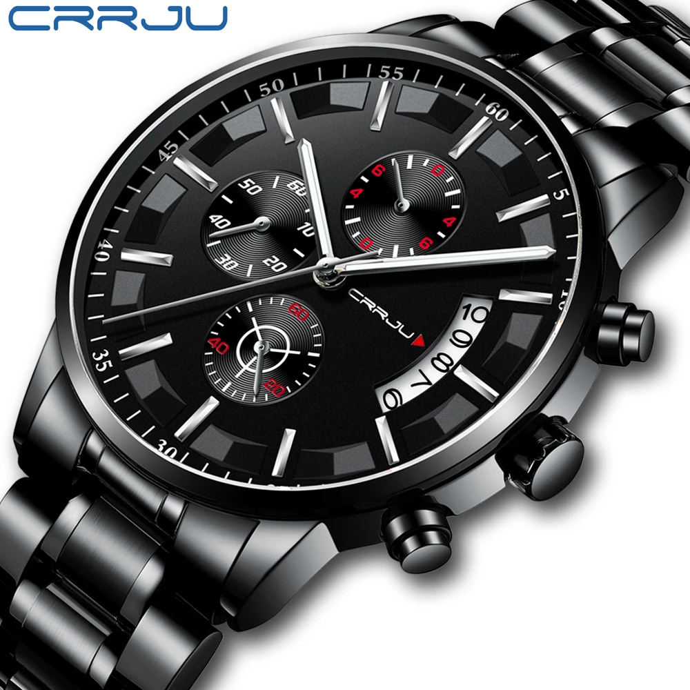 

CRRJU Business Mens Watches Top Brand Stainless Steel Military Quartz Watch Men Waterproof Auto Date Clock Male Dropshipping