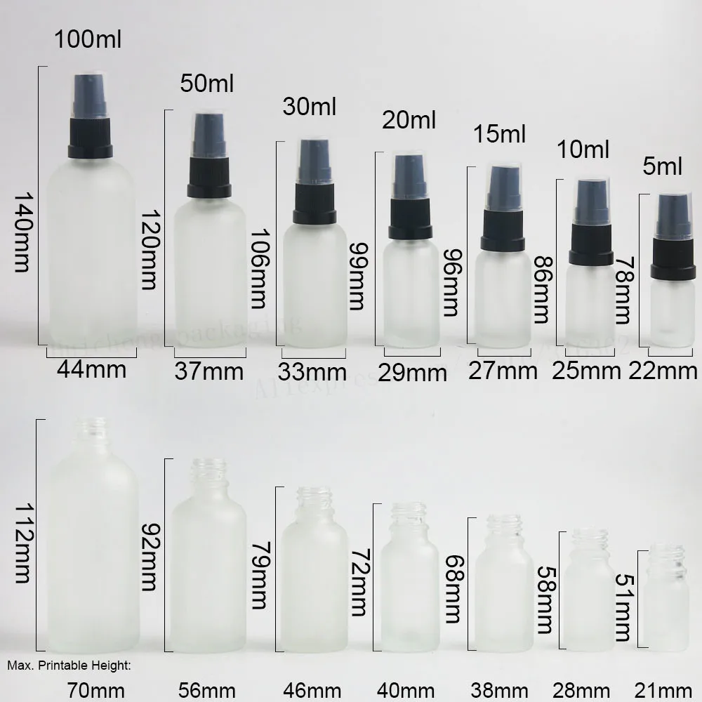 12 x Travel Frost Treatment Pump Glass Bottle Cream Cosmetic Container with Pump 1/6oz 1/3oz 1/2oz 2/3oz 1oz 50ml 100ml