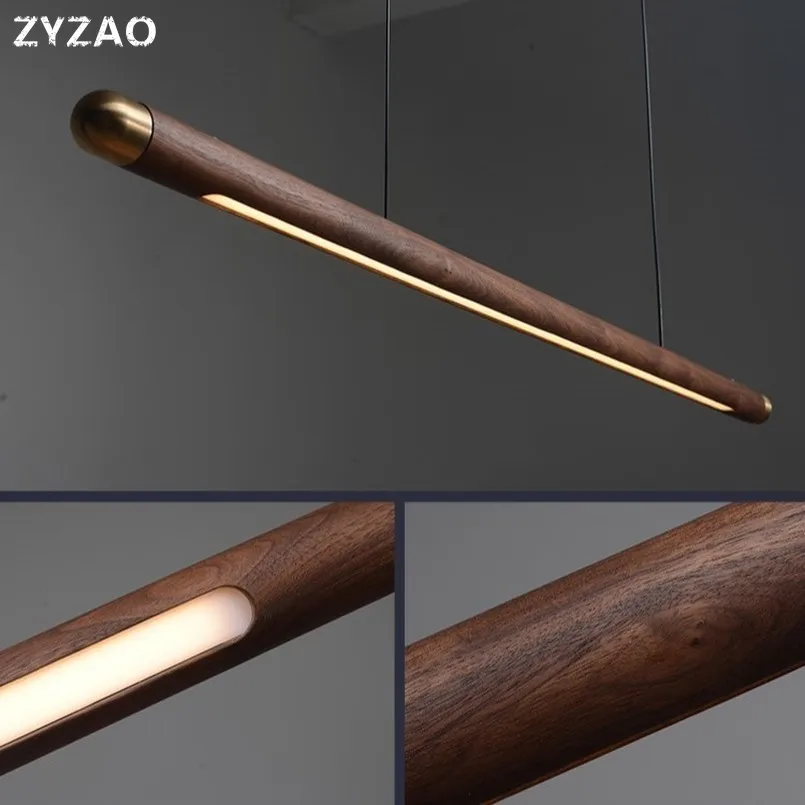 Designerska restauracja w stylu nordyckim Bar drewniane lampy wiszące czarny orzech minimalistyczny długi pasek Led Hanglamp Home Decor jadalnia