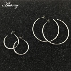 Alisouy 1 Pair Stainless Steel COOL  Color Black Gold Color Jewelry Earrings Fashion Jewelry 2mm Hollow Hoop Earrings Unisex