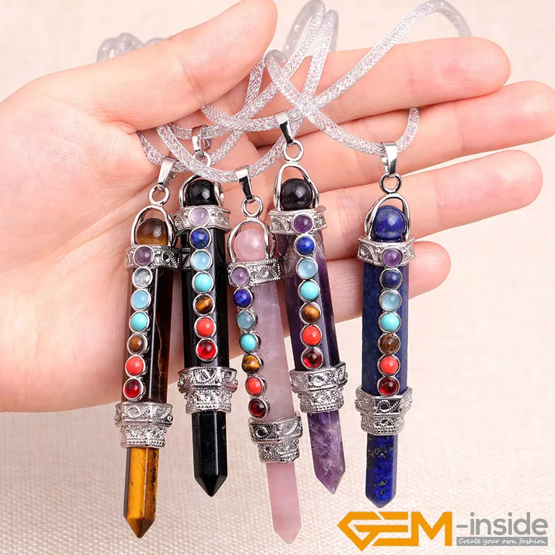 

Wand Tower Natural Stone Dowsing Pendulum Reiki Healing 7 Chakra Beads Pencil Point Pendants 80mm Fashion Jewelry Gifts