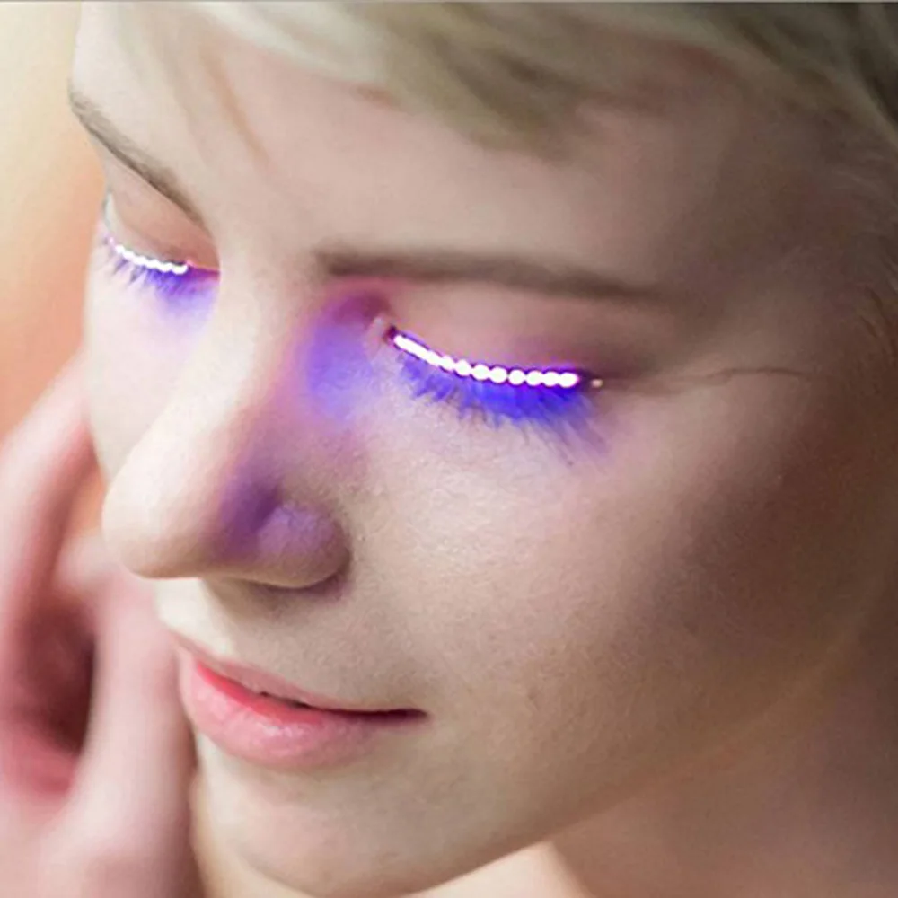 

LED Glowing False Eyelashes Strips Salon Pub Club Bar Party Players Eyelidtape Electronic Eyelid Fake Eyelashes Halloween