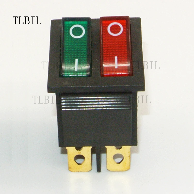 KCD2 Double Rocker Switch 6 Pin On-Off With Red Green Light 20A 125V 16A 250V AC