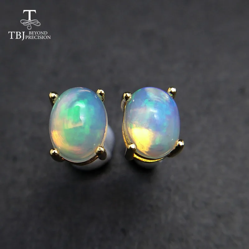 TBJ,natural ethiopian opal  gemstone simple & classic design earring in 925 sterling silver jewelry for girls & lady with  box