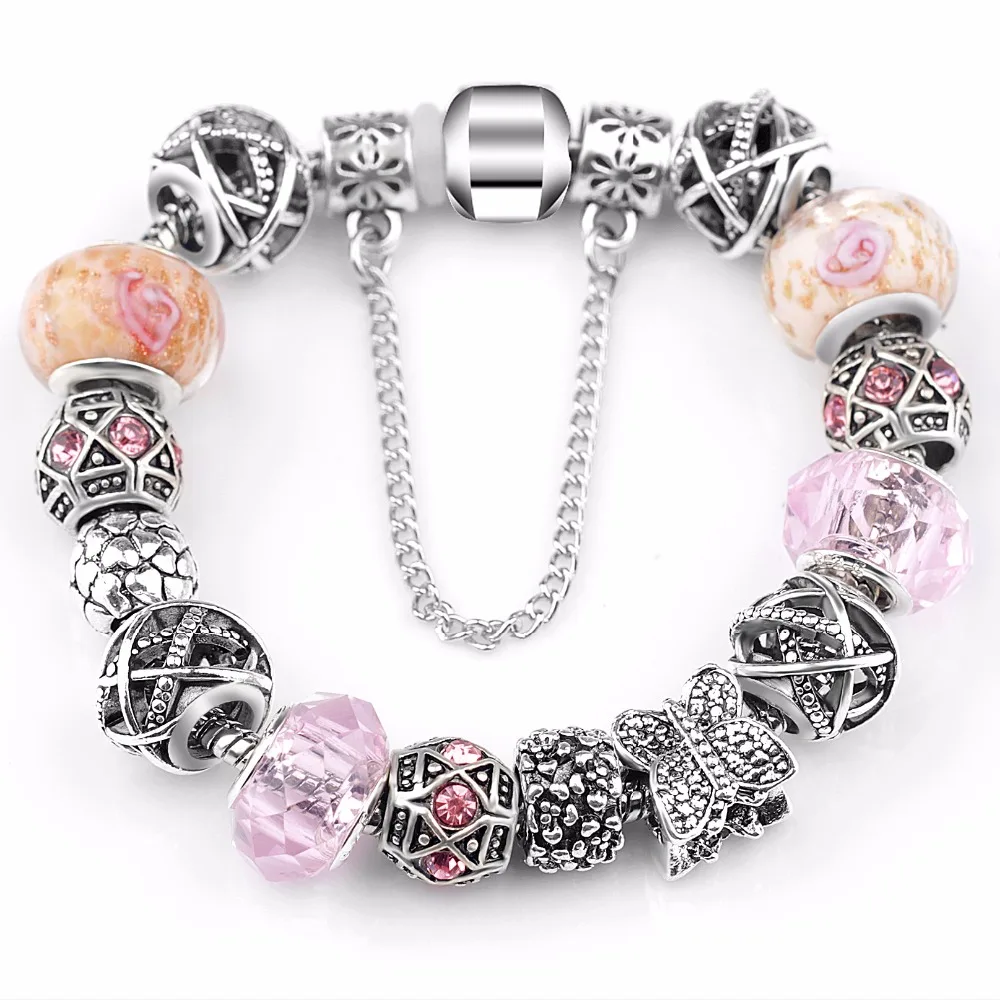 Heart Charm Bracelet with Safety Chain for Women Original Jewelry Compatible with VRC Bracelets