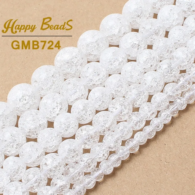 Natural White Cracked Crystal Round Loose Spacer Beads For Jewelry Making DIY Bracelet Accessories 15\