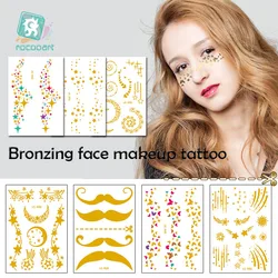 Rocooart Gold Face Tattoo Flash Tattoo Fashion Waterproof Blocked Freckles Make Up Body Art Sticker Eye Decals Bride Tribe Party