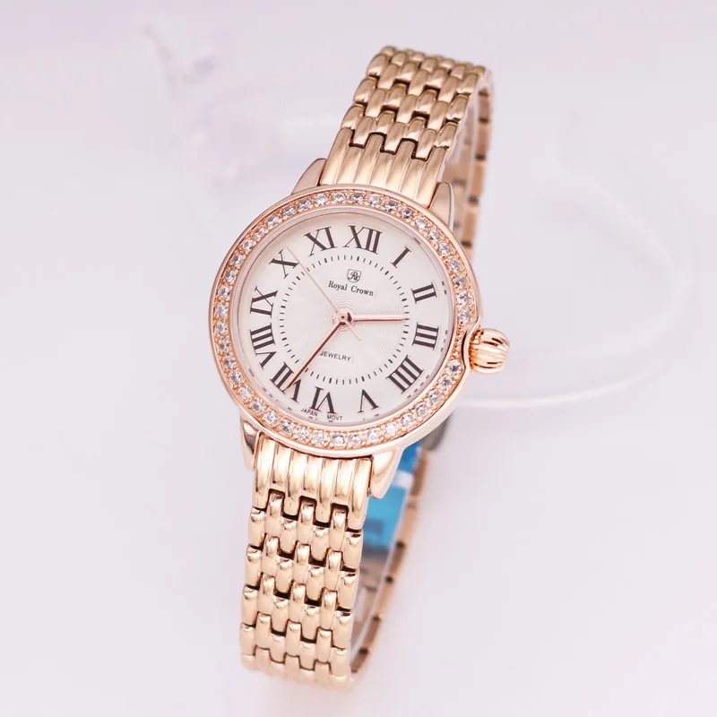 

Luxury Jewelry Lady Women's Watch Fine Fashion Hours Stainless Steel Bracelet Rhinestone Gold Plated Girl Gift Royal Crown Box