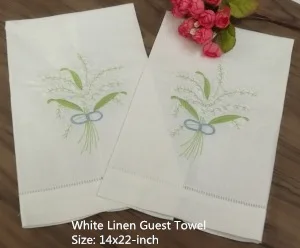 

Set of 12 Handkerchiefs White Linen Hemstitched Tea Towel -14x22"Cloth Guest Hand Dish Kitchen Bathroom Towels embroidery Floral