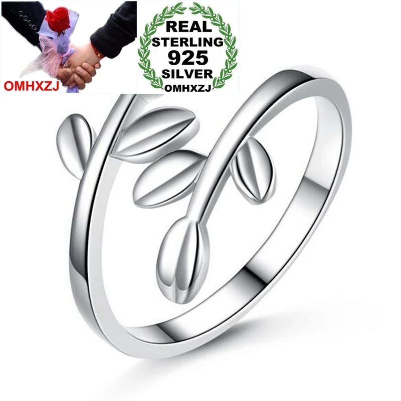 OMHXZJ Wholesale Simple Fashion Sweet Vintage Olive Branch OL Gift 925 Sterling Silver Female For Woman Girl Resizable Ring RG40