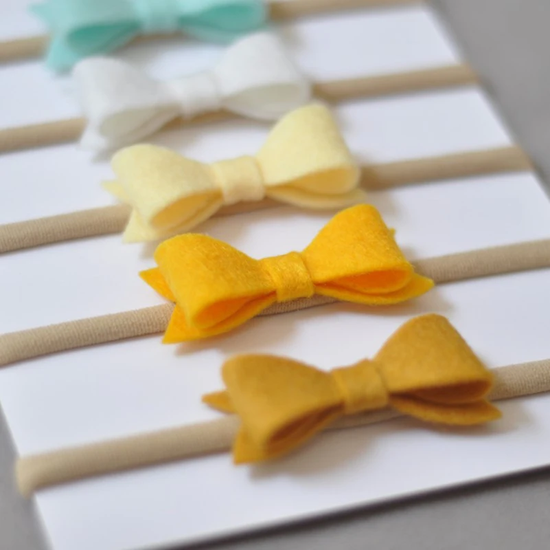 20Pcs/Lot  Handmade Mini Felt Bow Headband Tiny Bow Nylon Hairband For Infants Baby Girl Hair Accessories