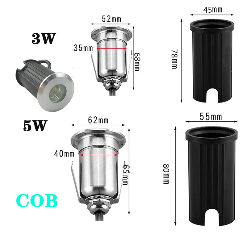 LED 지하 조명 1W 3W 5W COB 플로어 램프, 야외 지상 지점 풍경 정원 광장 경로 매장 마당 85-265V DC12V, 10 개