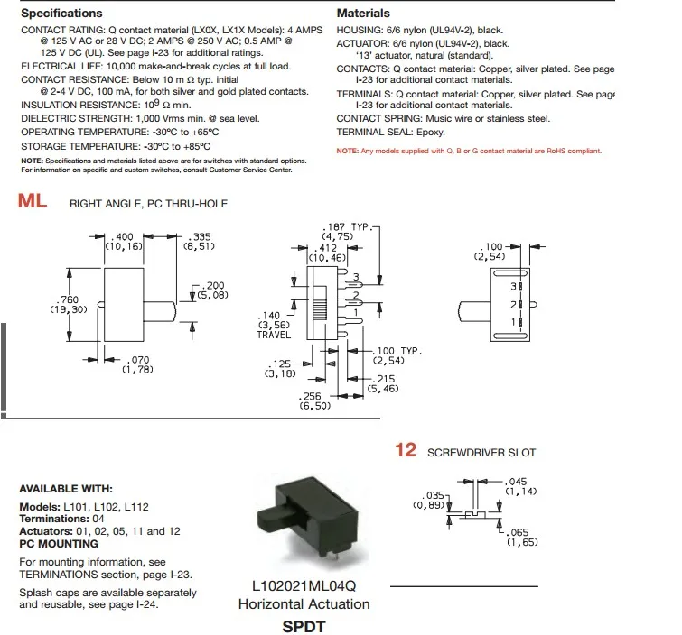 

[VK]ORIGINAL L102121ML04B dialing switch 3 feet 3pin 2 gear 0.4VA single row side dial slide switch