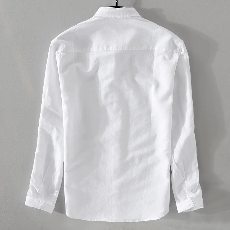 Suehaiwe Thương Hiệu Của Ý Stlye Dài Tay Áo Sơ Mi Linen Nam Thời Trang Cotton Nam Áo Sơ Mi Rắn San Hô Đỏ Camisa Chemise