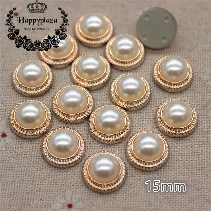 12mm/15mm/17mm Oro Doppio Cerchio di Perle di Plastica della parte posteriore Piana Della Decorazione del Tasto di Cucito Del Mestiere accessori