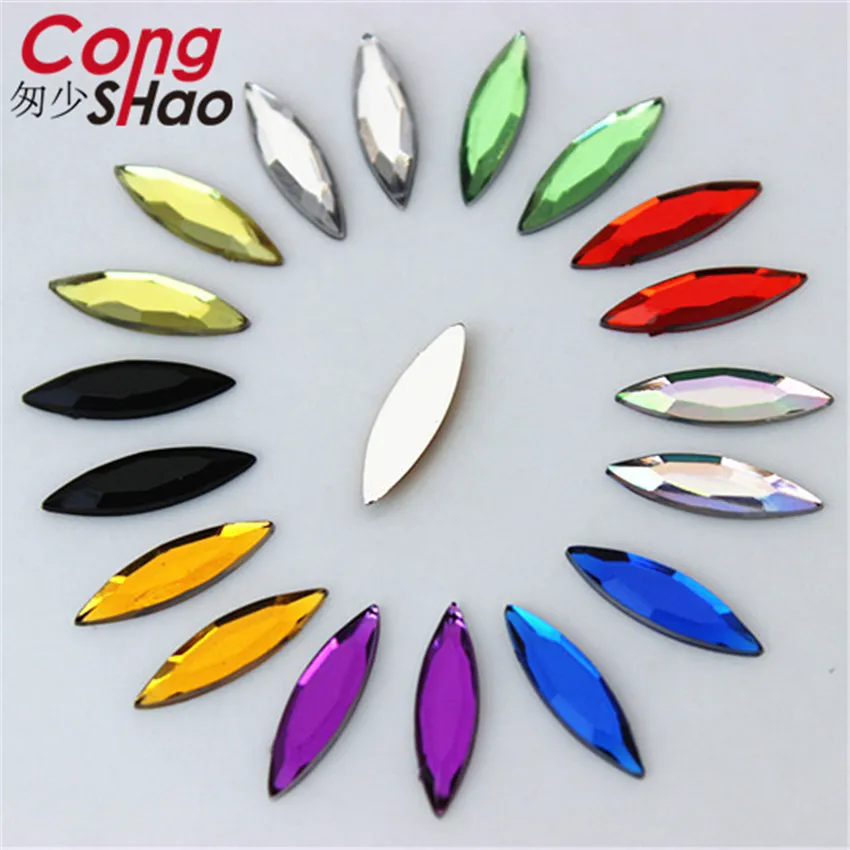 Cong Shao 200pcs 4*14.5mm Colorful flatback Horse Eye crystals and stones Acrylic Rhinestones applique Garment Decoration 8Y384