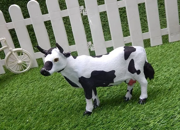 

polyethylene&furs cow large 26x17cm cattle with horn model prop,home decoration Xmas gift w1285