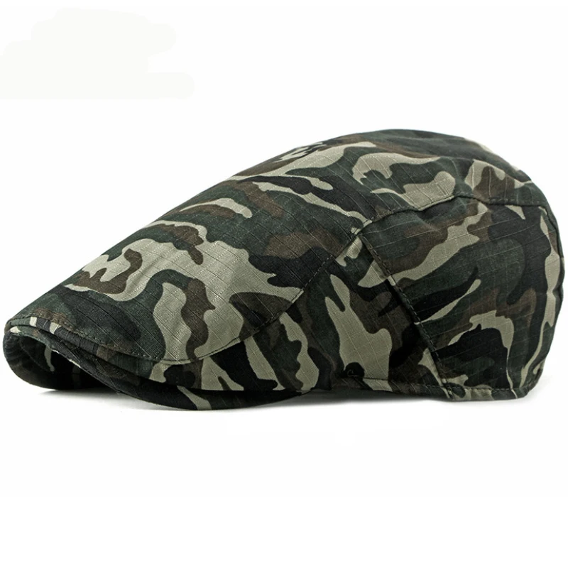 HT2362 Spring Summer Men Women Sun Hat Vintage Camo Camouflage Beret Cap Adjustable   Flat Cap Army Military Beret Men