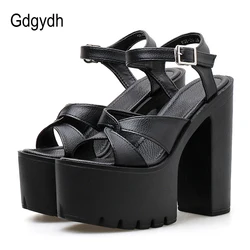 Gdgydh Black Women Sandals Open Toe Thick Platform Female Shoes High Heels Sandals Sexy Cut-outs Sandals Comfortable Gothic Punk