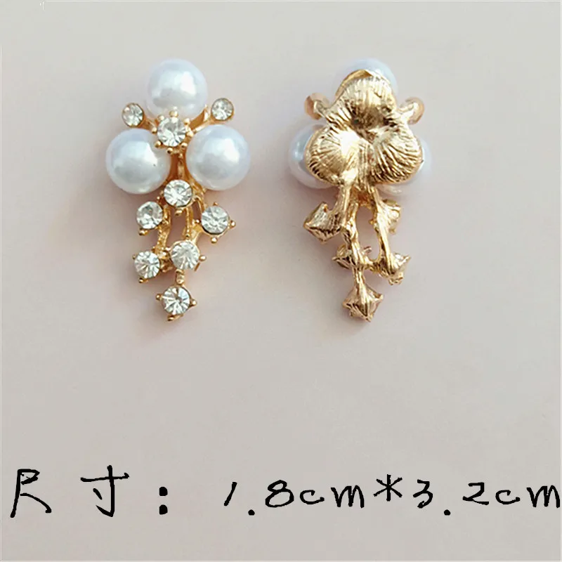 50PCS Alloy Material Gold color Imitation Pearl Crystal Flower Charm Pendant for Head DIY Wedding Jewelry Accessory Findings