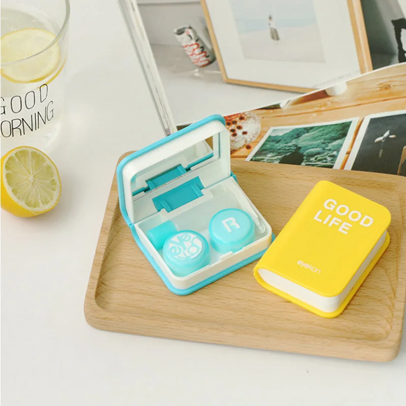 Estuche para lentes de contacto en forma de libro, kit de viaje con espejo de color, 10% de descuento en el segundo artículo