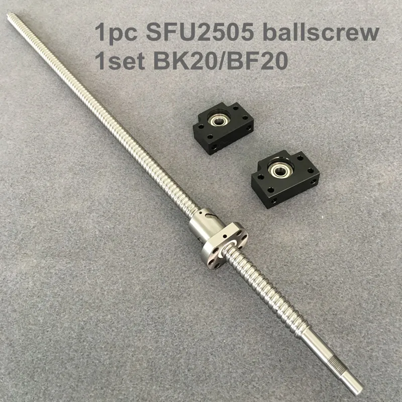 

SFU / RM 2505 Ballscrew 300 350 400 450 500 550 600 650 700 mm with end machined + Ballnut + BK/BF20 End support for CNC parts