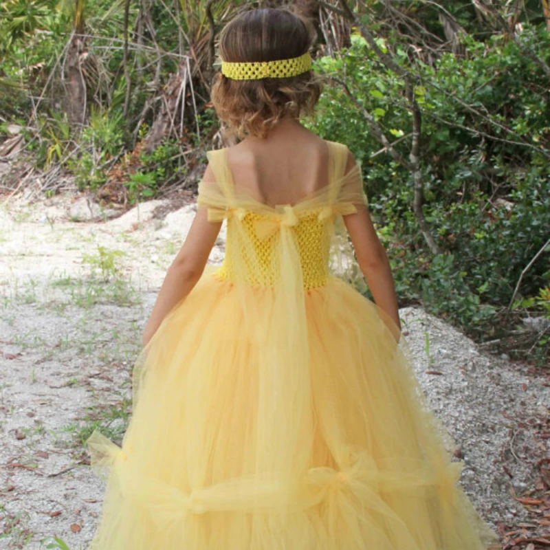 Princess Belle Inspired Matching Girl Tutu Dresses Yellow Lolita Princess Baby Girl Dress for Party Halloween Cosplay Clothes