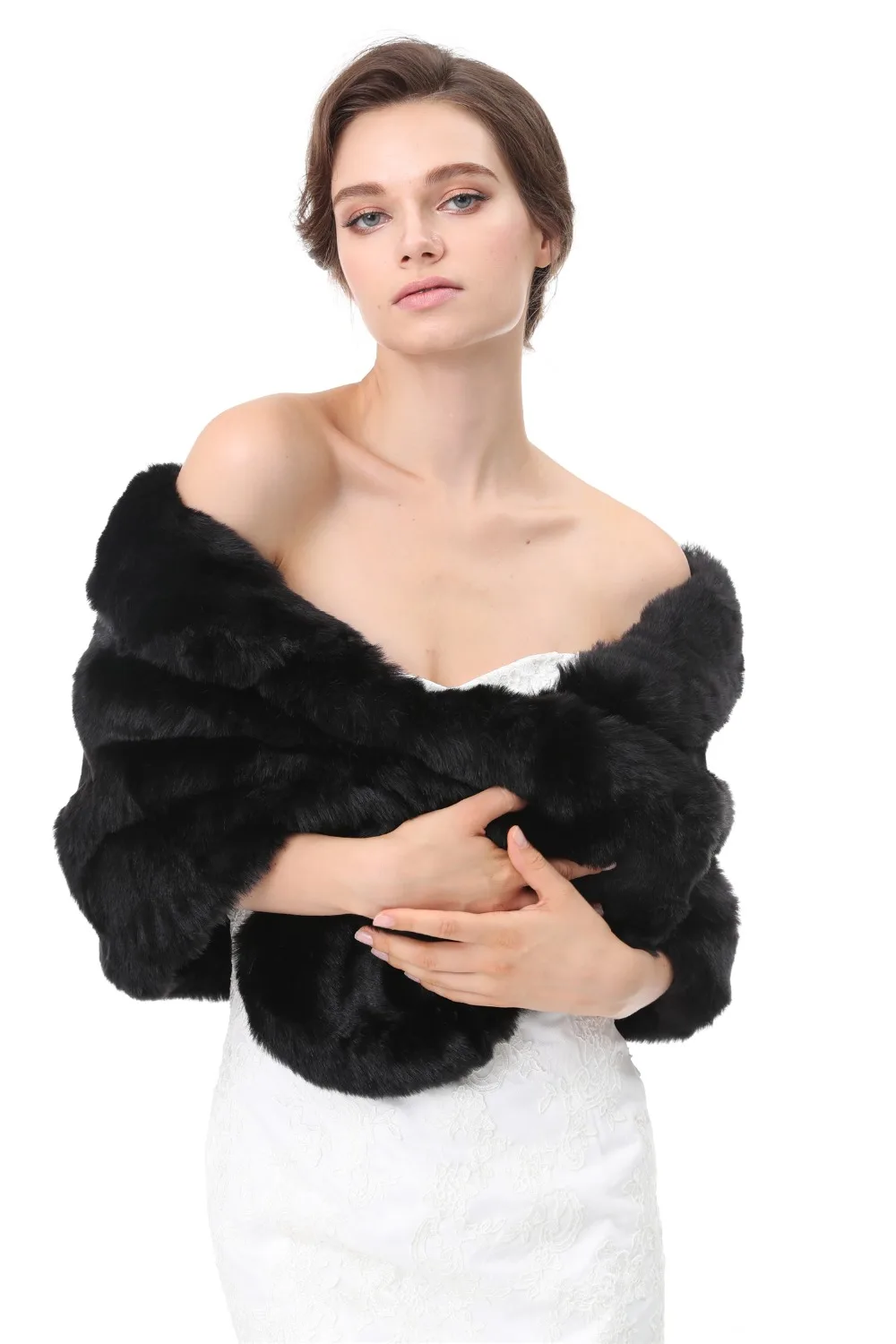 JaneVini Mode Vrouwen Winter Bruiloft Bont Sjaal 2018 Witte Cape Black Bridal Fur Jacket Party Prom Schouder Wraps Bruids Bolero