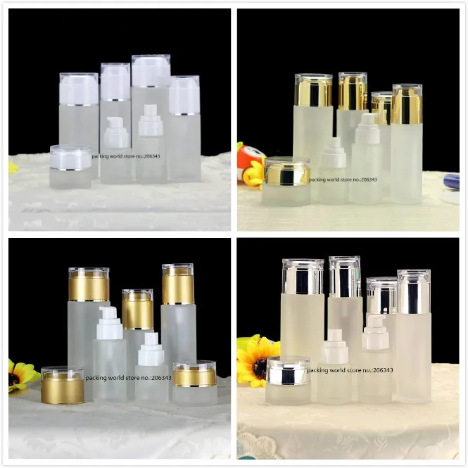 40 مللي مضخة بيضاء من الزجاج البلوري ذهبي/فضي/غطاء أبيض لوشن/مستحلب/مصل/أساس/حبر/بخاخ/تعبئة مستحضرات التجميل الهيالورونيك