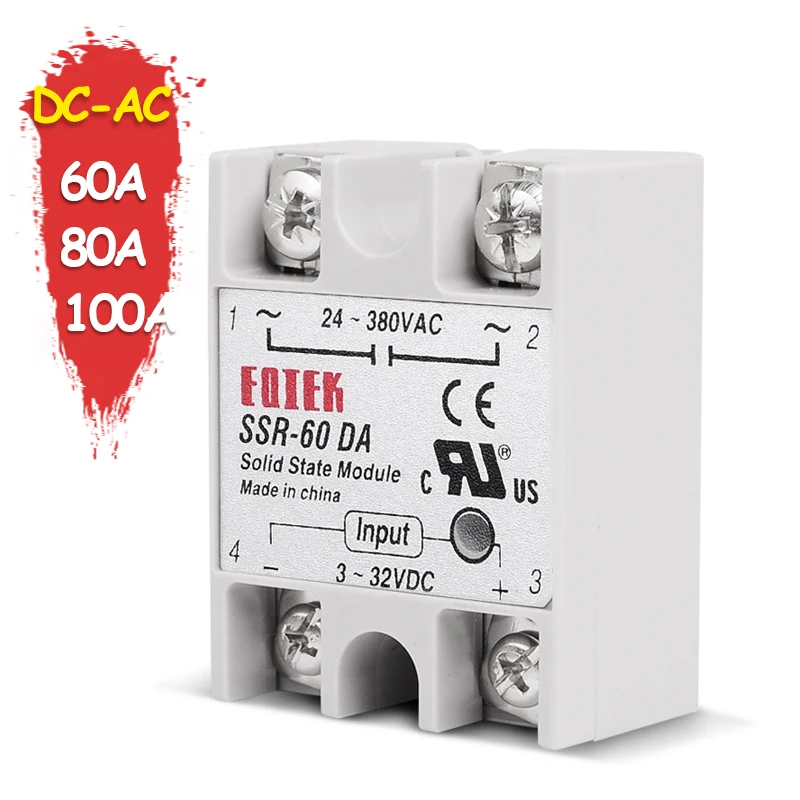 

SINOTIMER SSR-60DA Solid State Relay SSR-80DA DC-AC Actually 3-32V DC TO 24-380V AC SSR 60A 80A 100A Relay without Cover