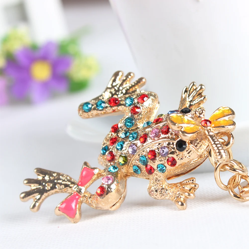 Frog Dragonfly Butterfly Lovely Cute Crystal Charm Purse Handbag Car Key Keyring Keychain Party Wedding Birthday Gift