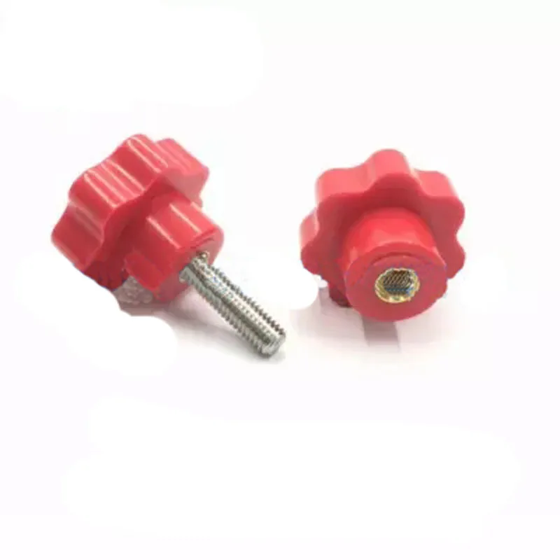 2pcs M6 stainless steel Red seven star handle Plum bakelite type hand torx screw Seven-corner knob 10mm-50mm Length