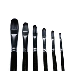 Juego de pinceles de cabeza redonda para pintura al óleo, pelo mezclado de madera negra, pinceles de artista para acuarela, 6 unids/set