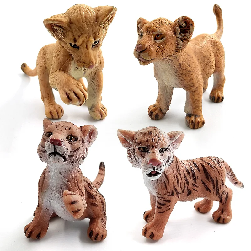 Simulazione del bambino Leone Tigre Lynx foresta animali selvatici modello figurine giocattoli di plastica della decorazione della casa accessori