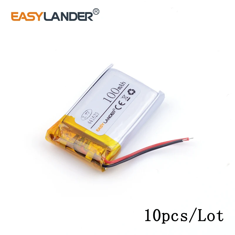Batería de polímero de iones de litio recargable, 3,7 V, 100mAh, 441623, 10 unidades por lote