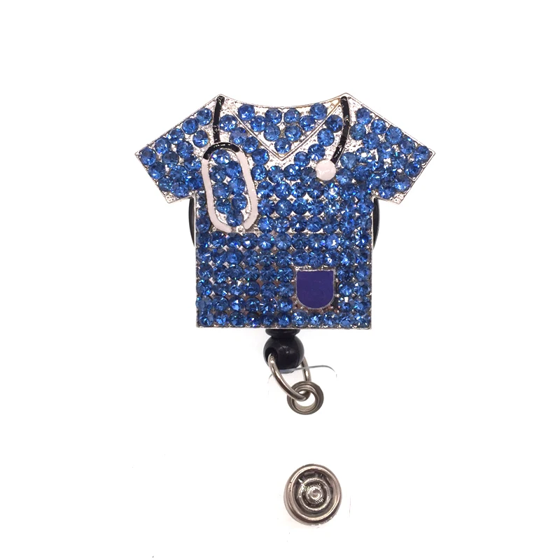 10pcs/lot New design Rhinestone sparkly nursing cute Retractable ID Badge Holder reel for nurse