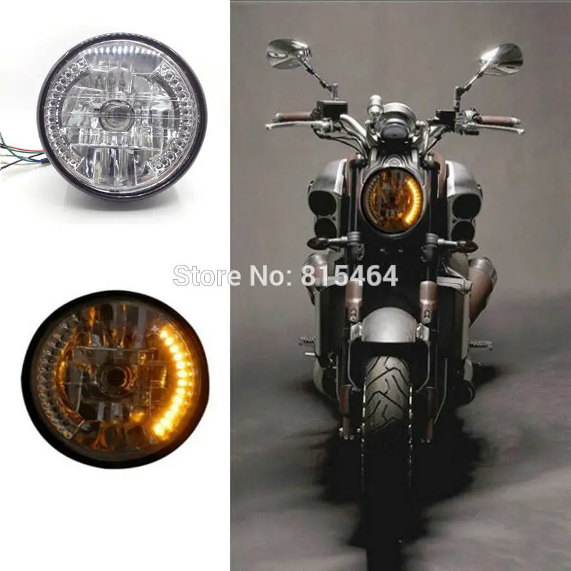 Yecnecty Universal 12V Motorcycle Headlight Motos 26 LED Angel Eye Turn Signal Lamp For Kawasaki Suzuki Honda Harley Cafe Racer