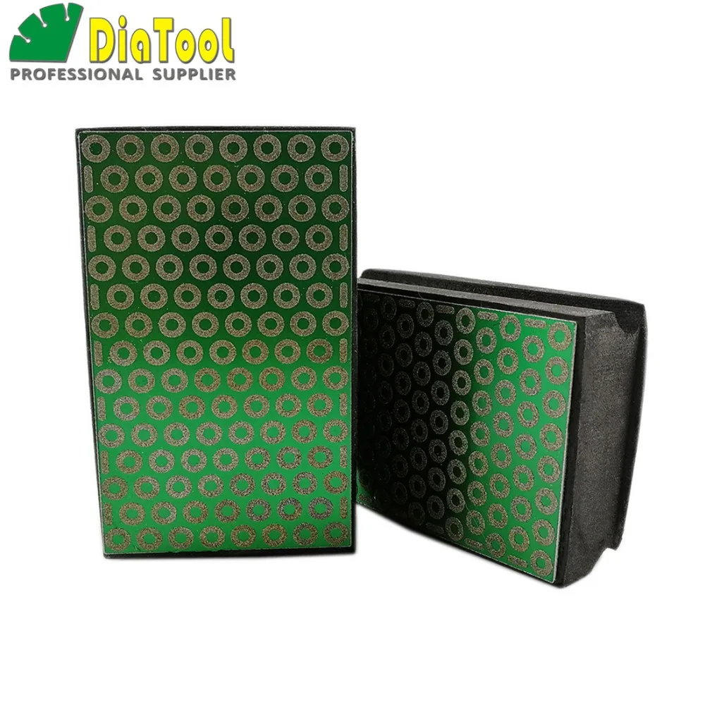 DIATOOL 2pcs Electroplated Diamond Hand Pad 90X55MM Grit #100 Foam Backed Hand Polishing Pad