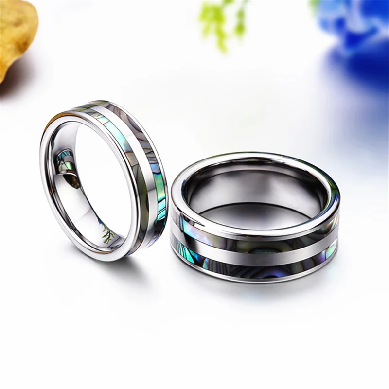 8mm Top Quality Tungsten Carbide Ring with Double Abalone Shell Inlay for Men Engagement Wedding Bands anillos hombre