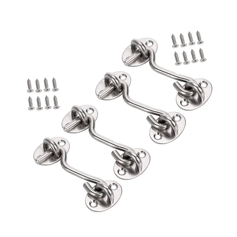 3 inch Stainless Steel Cabin Hook Eye Door Latch Shed Gate Door Swivel Window Latch Silent Holder Pack of 4