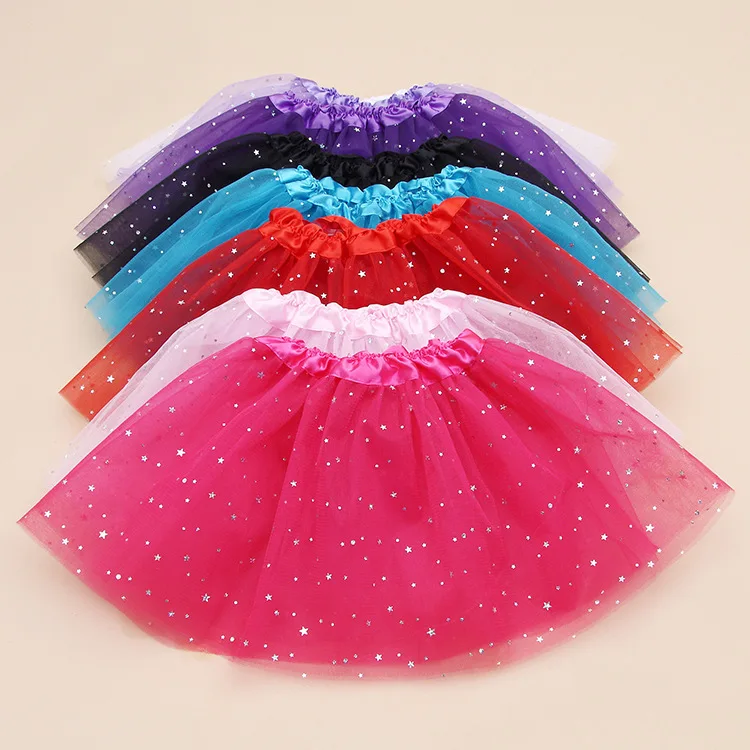 

Cute Girls Solid Color Sequin Stars Tutu Skirts Kids 3Layers Ballet Chiffon Pettiskirt Children Birthday Party Tutus 10Pcs/lot