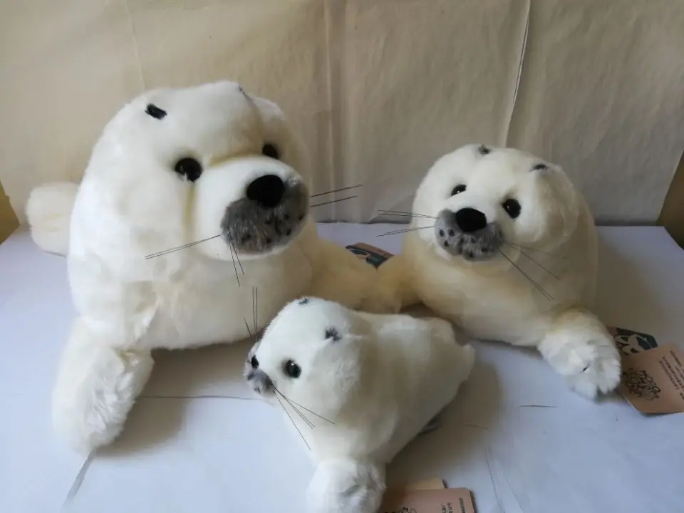 one set/ 3 pieces different sizes white seal plush toy soft doll pillow toy Christmas gift w0302