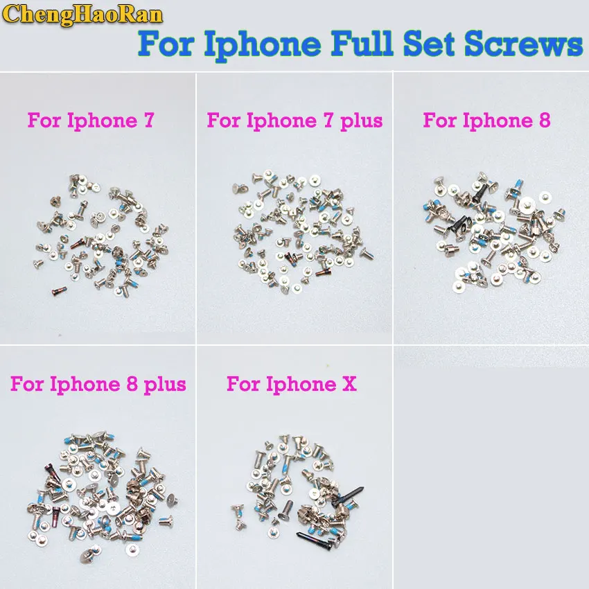 Chenghaoran-iphone 4,5 s 5c 6g 6 plus 6s 6s plus 7 7plus 8 8 plusx用の完全な修理ネジ,モバイルアクセサリ