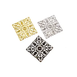 Free shipping 10PCS 3Color Embellishment Metal Crafts Gift Decoration DIY Square Filigree Connectors Hollow 4x4cm