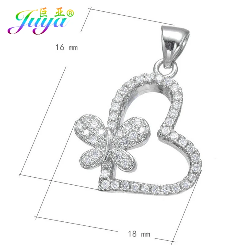 Juya Ali Moda Micro Pave Zirconia Heart Butterfly Charm Pendants Accessories For Women Necklace Jewelry DIY Making