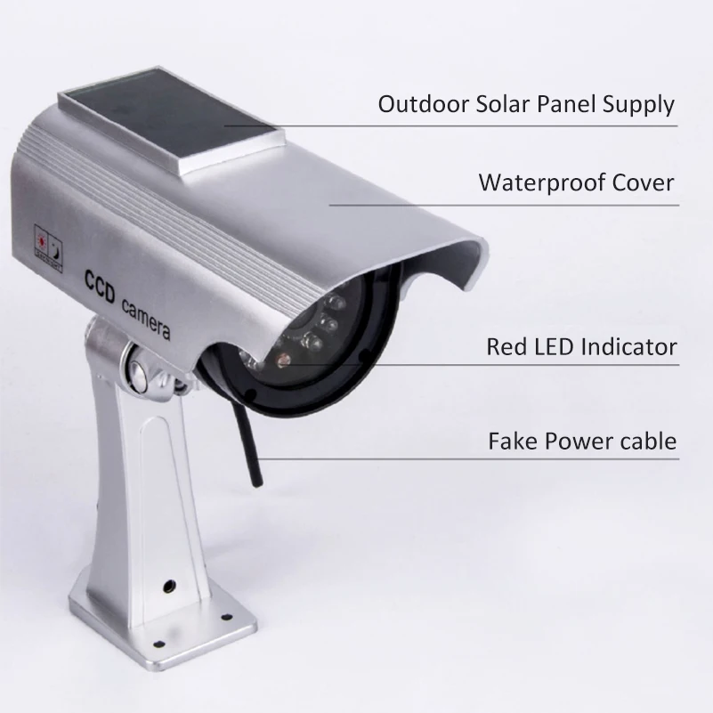 Solar Panel Fake Simulation Surveillance CCTV Camera Waterproof Outdoor Indoor Red LED Flash ABS Bullet Dummy Camera